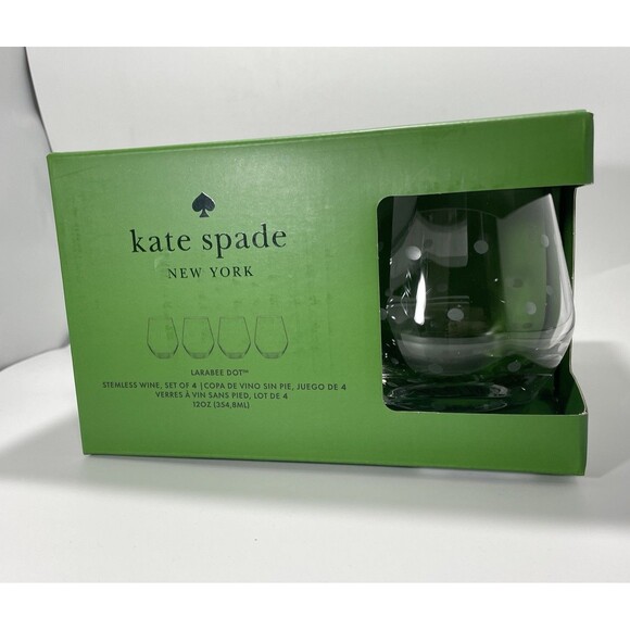 NIB Kate Spade Lenox LARABEE DOT Set of 4 Stemless Wine Glasses 12 Oz - Picture 3 of 6